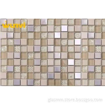 Non - Slip Subway Glass And Metal Mosaic Tile With Clear Cr